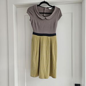 Boden Taupe and Yellow Striped Midi Dress Size 4